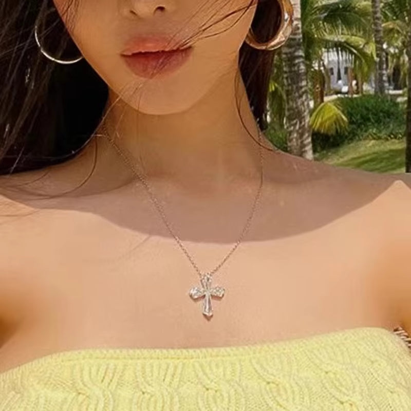 Huitan Crystal Cross Necklace –Faith Pendant for Women